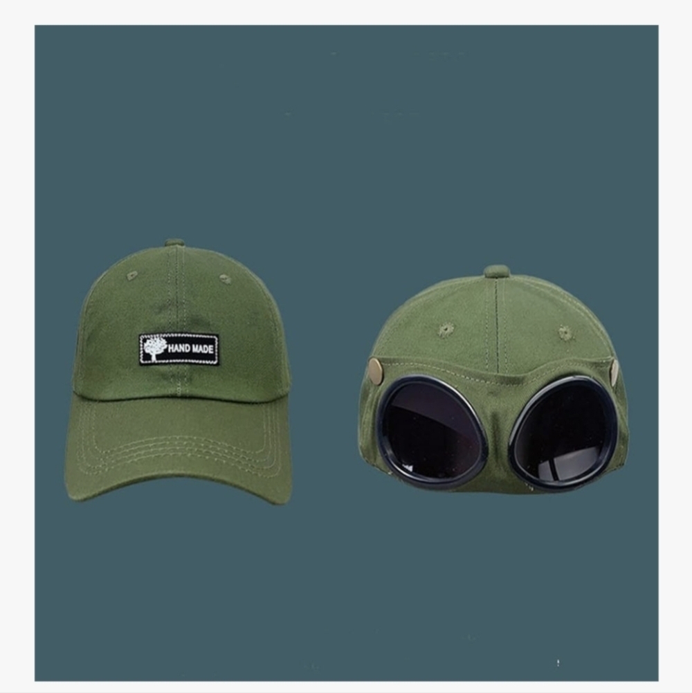 Baseball Cap With Attached Sunglasses Khaki Green Eclectic Festival Weirdness